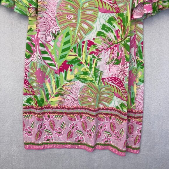 NWT Pappagallo Erika Flutter Sleeve Tropical Shift Dress Medium M Green Pink - Picture 9 of 11